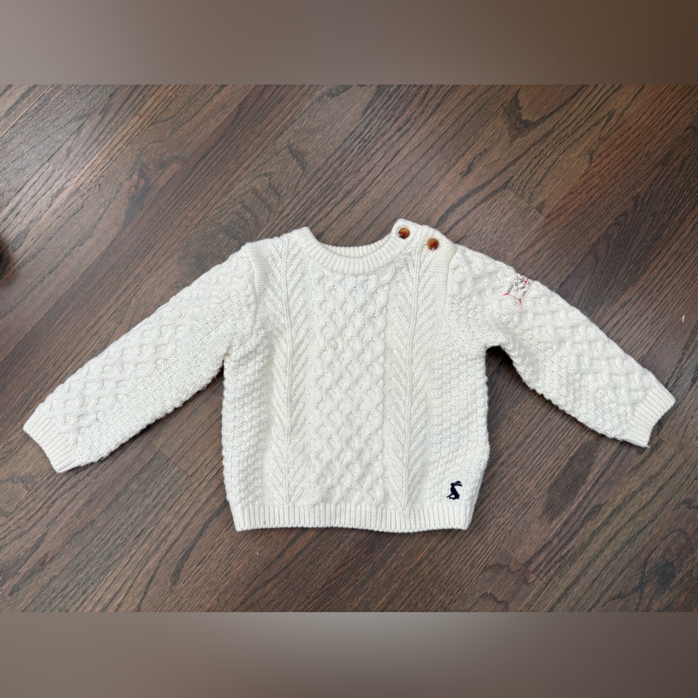 Joules Kids Ivory Cable Knit Sweater 9-12mo